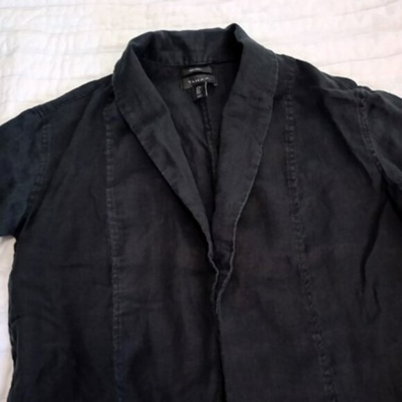 Tahari Jacket 100% Linen Open Front Womens Black Size S Bohemia Prepy Comfort - Picture 4 of 11
